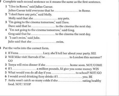Complete the sentences put the verbs