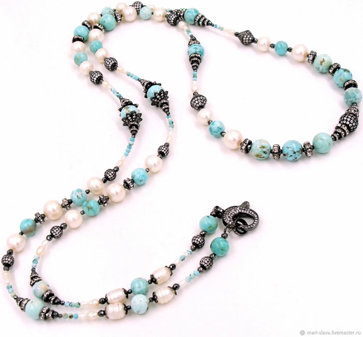 Turquoise and Pearl Long Multi Layer Statement Necklace With - Etsy Бирюзовое ож