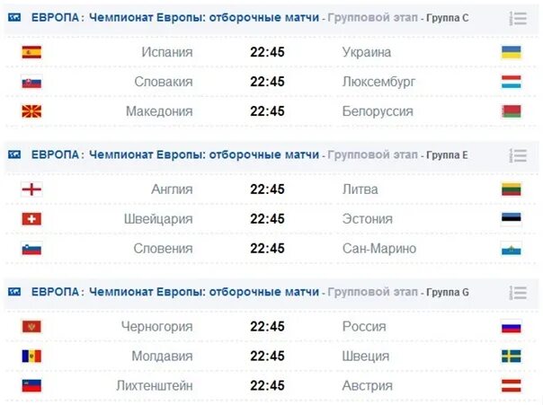 Футбол отборочные чемпионата европы расписание матчей
