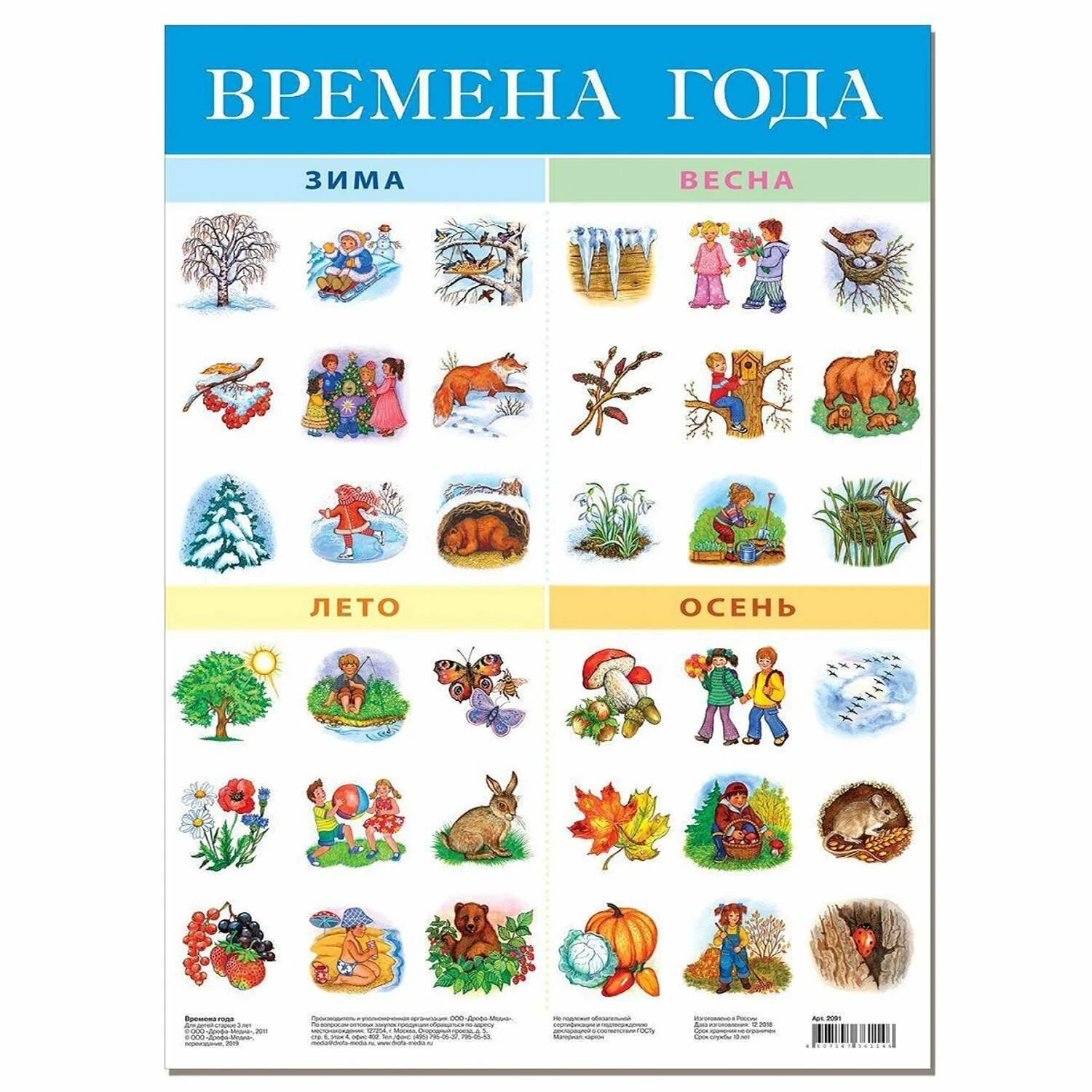 Обучающие плакаты для детского сада. Времена года для дошкольников. Карточки с изображением времени года. Развивающие плакаты для малышей.