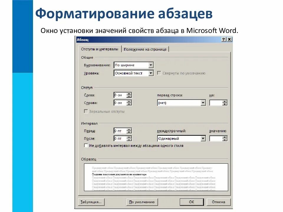 Ms word при задании параметров страницы устанавливается. Форматирование абзацев текста. Окно форматирования абзаца. Форматирование Word. Форматирование отступов в Ворде.