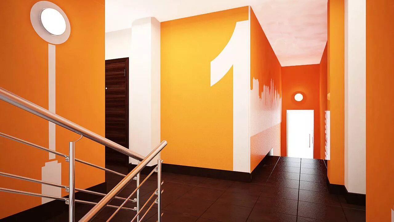 Какой подъезд и какая квартира. Цвет стен в подъезде. Оранжевый подъезд. Оранжевая стена. Красивая отделка подъезда.