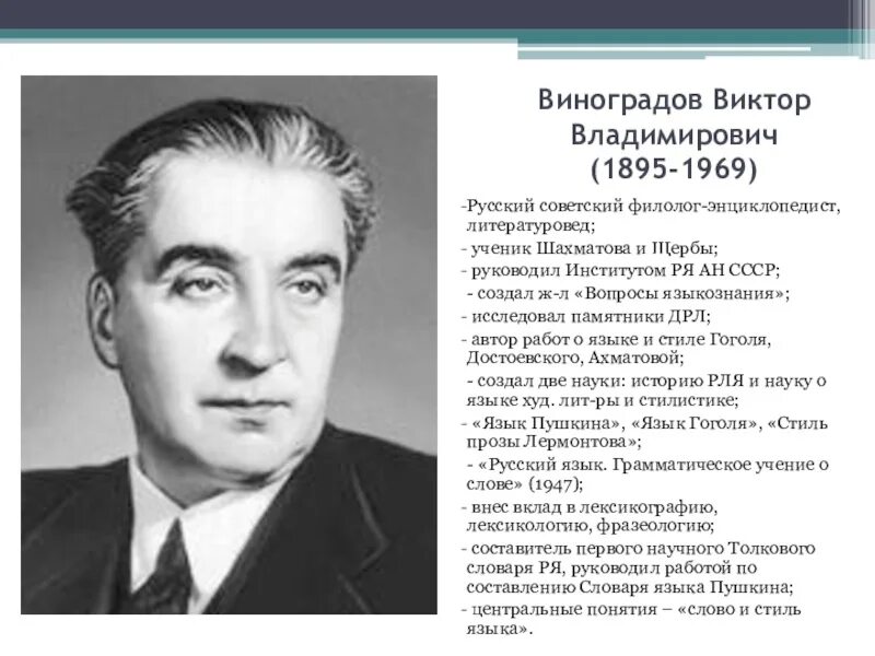 Русский советский писатель переводчик литературовед. Виноградов портрет лингвист.