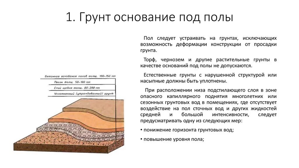 И основание используемое в качестве. Подготовка грунтовых оснований под полы. Грунтовое основание пола. Грунт основания фундамента. Бетонное основание под полы.