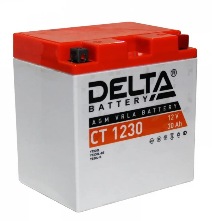 Аккумулятор Delta 12v 30ah. Аккумуляторная батарея Delta CT 1230. Delta CT 1230 12v 30ah. Аккумулятор Delta CT 1230 AGM (yix30l-BS). Аккумулятор автомобильный 30