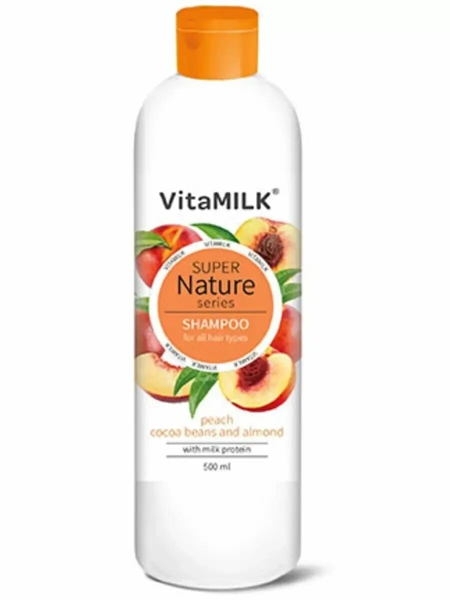 Шампунь "Vita Milk" super nature 500мл персик/зерна какао и миндаля. Шампунь для волос vitamilk super nature персик, зерна какао и миндаля 500 мл. Шампунь Vita&Milk 500мл super nature апельсин олива и молоко. Vita Milk  шампунь для волос персик. Супер натур