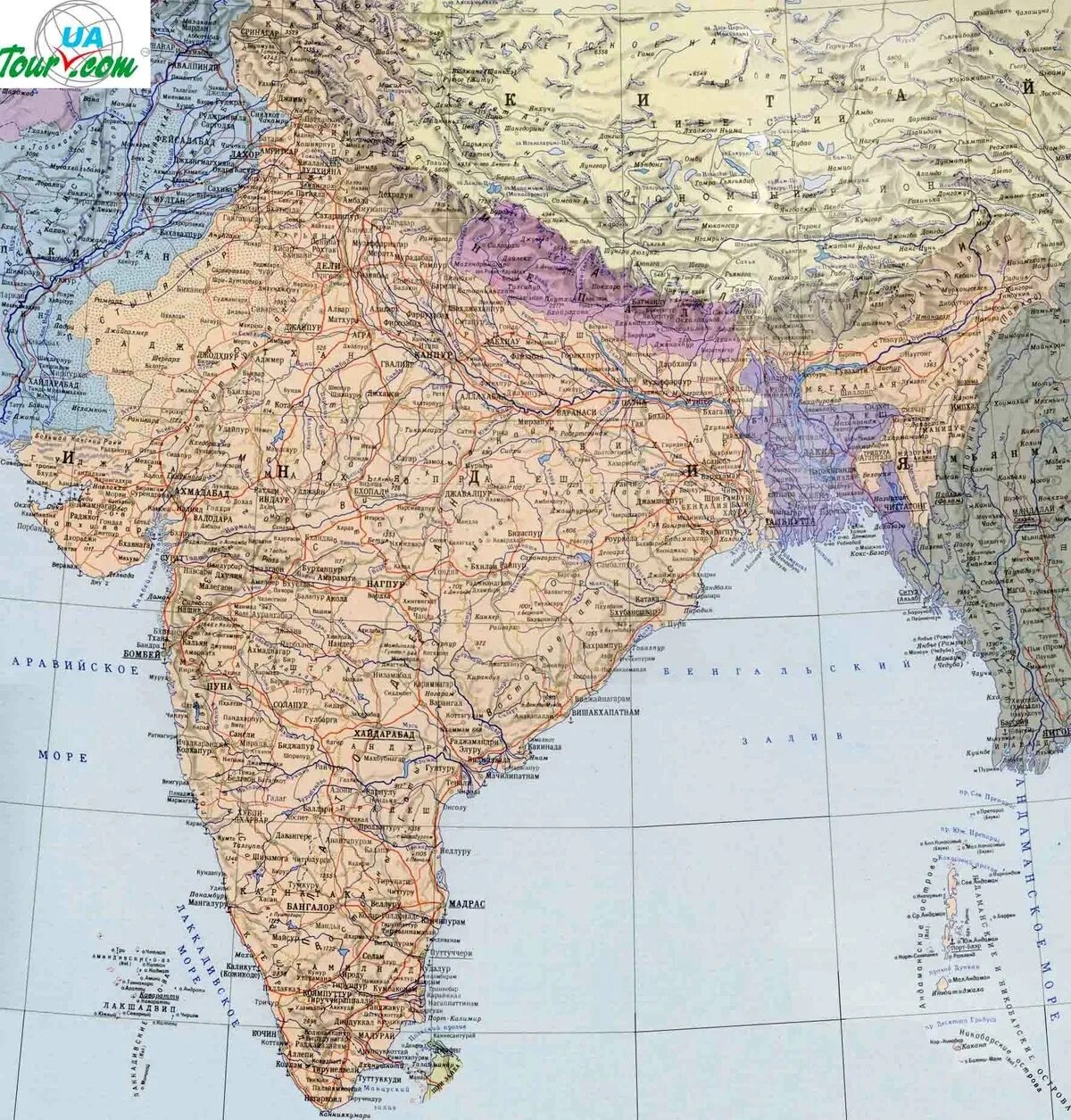 Карта индии на русском с городами подробная