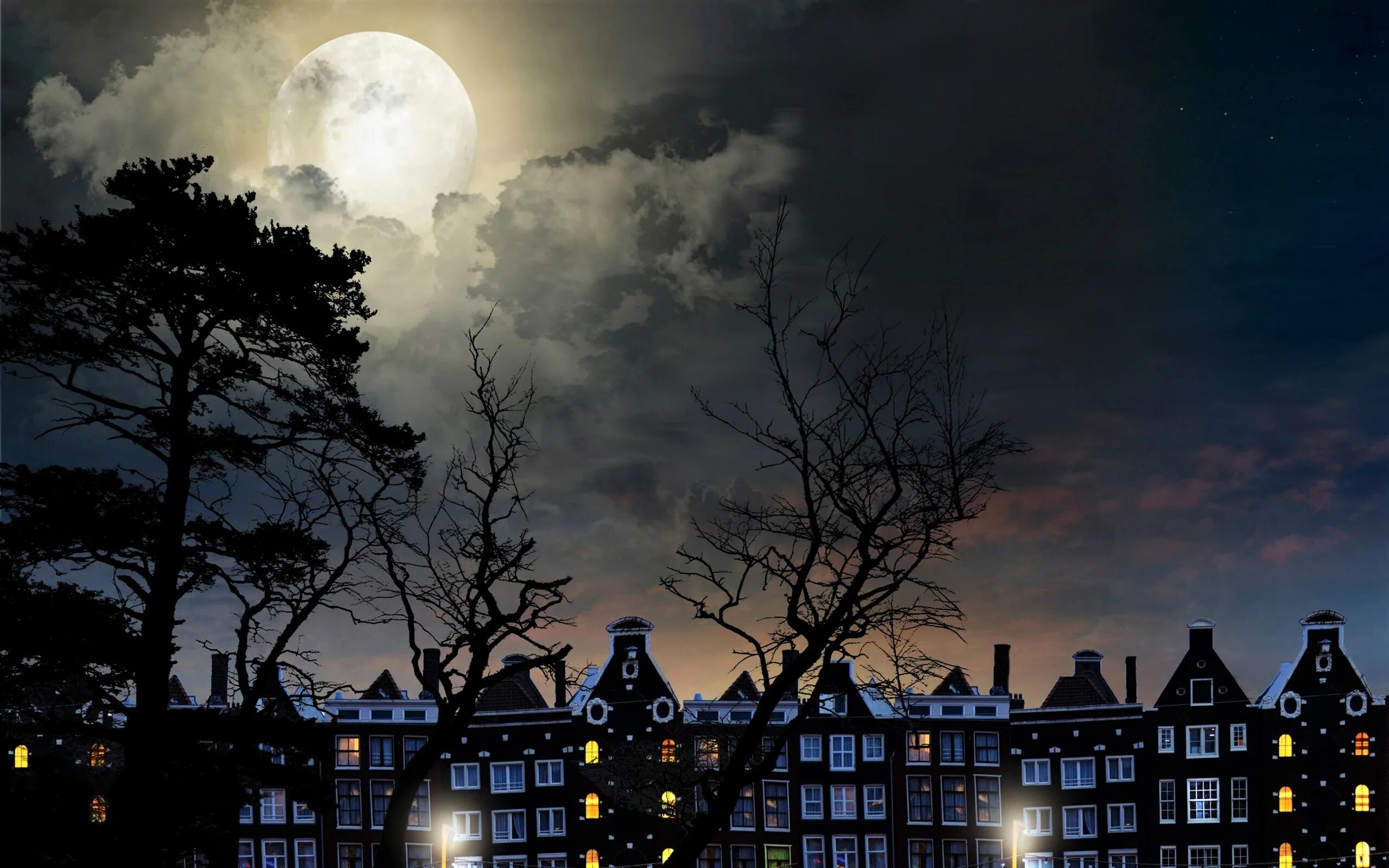 Город полумесяца дом пламени и тени. Ночной пейзаж. Лунный пейзаж. Город на Луне. Лунная ночь в городе.