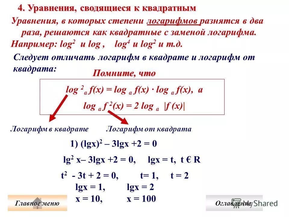 разложение логарифма