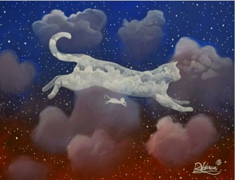 Французский художник Raphaël Vavasseur. Коты Рафаэля Вавассера Звездные от художника. Облако в виде кота.