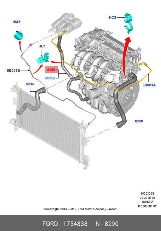 ОХЛАЖДЕНИЕ ДВИГАТЕЛЯ на ФОРД 2.5L DURATEC VCT TURBO. Запчасти для ОХЛАЖДЕНИЕ ДВИ