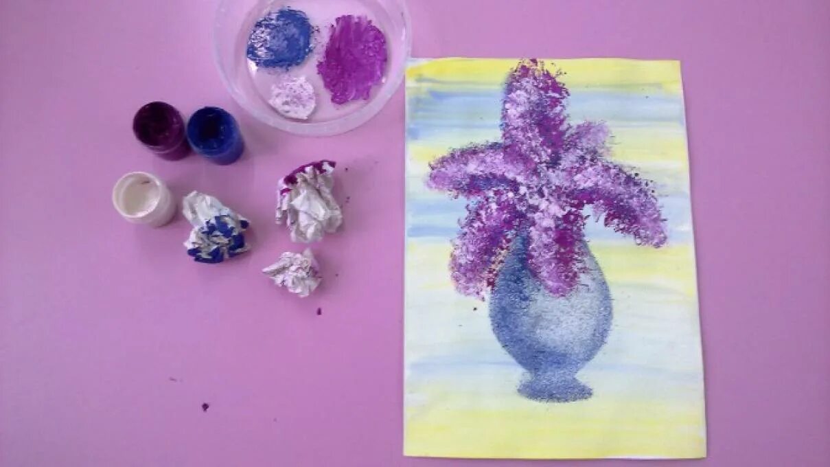 Интересные техники рисования. Рисование мятой бумагой. Рисование сирени нетрадиционным способом. Рисование сирени нетрадиционным способом. Сирень рисование в нетрадиционной технике.