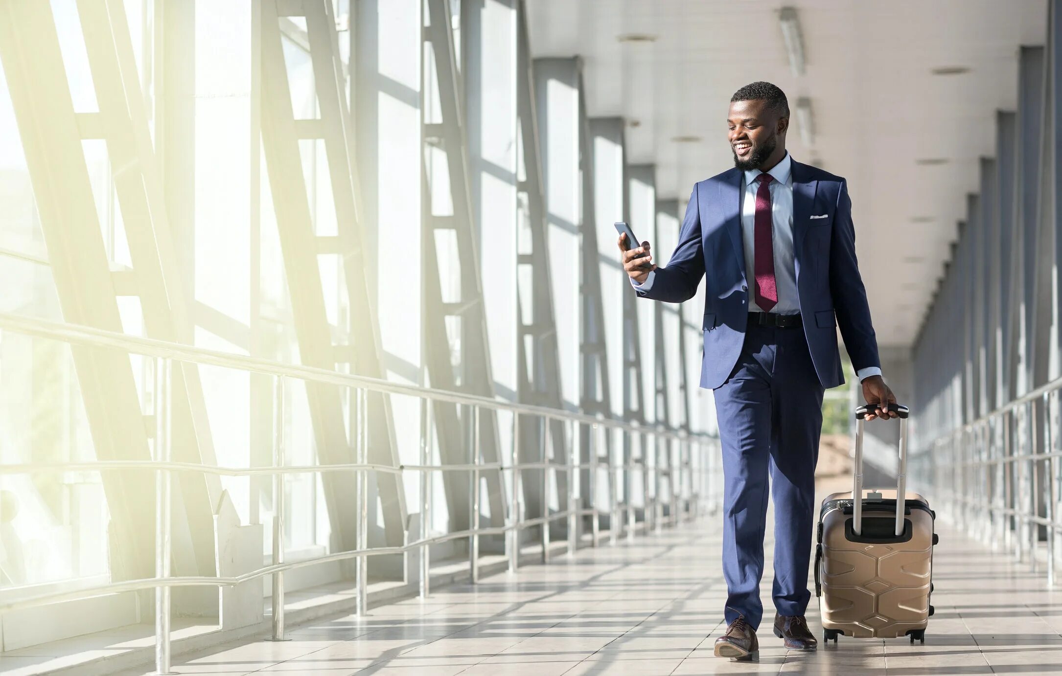 Мужчина в бизнес джете. Виды командировок. Business Travel on plane. Man with Luggage and Phone Business. Счастливая командировка