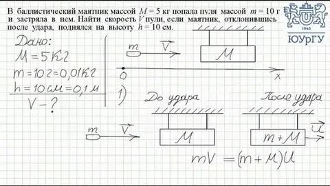 В баллистический маятник массой 5 кг попадает
