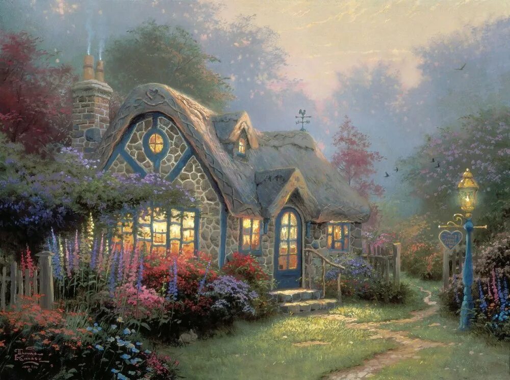 Сказочные рисунки. Томас Кинкейд Rosebud Cottage. Томас Кинкаде художник. Томас Кинкаде сказочные. Томас Кинкаде сказочный дом.