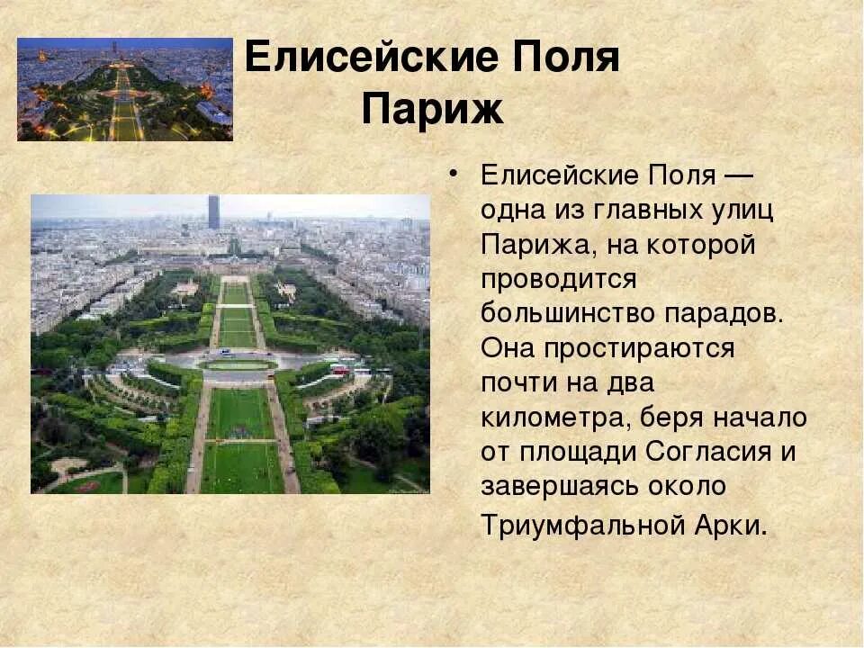 Елисейские поля в париже фото и описание