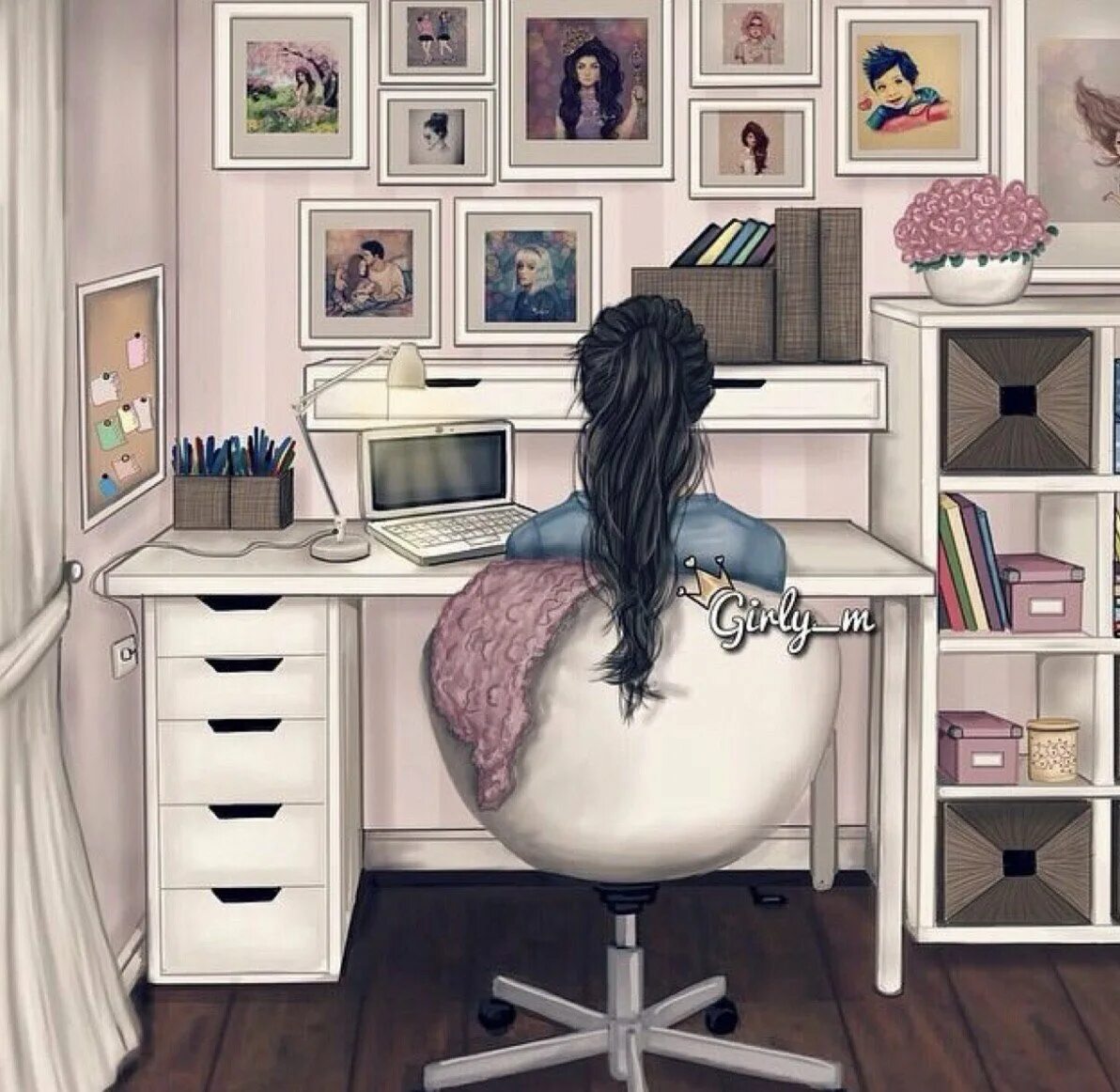 Приходи в комнату. Комната для девушки. Нарисовать комнату для девушки. Нарисованная девушка с компьютером. Девушка в комнате рисунок.