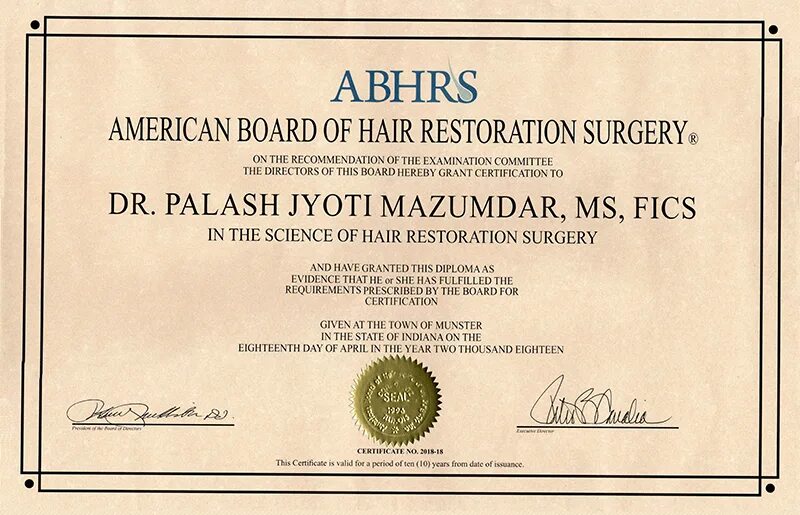 Сертификат на Грант. Certificate for hair. Doctor Certificate in Zurich.