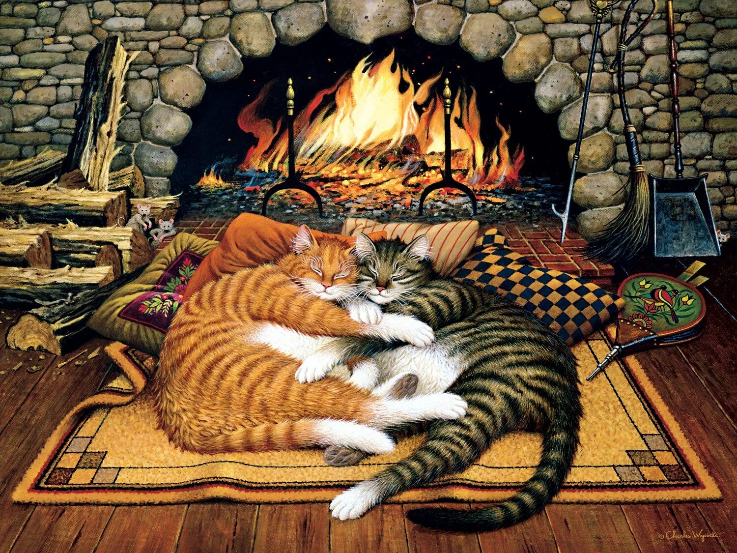 Вечера с кошкой картинки. Художник Charles Wysocki. Charles Wysocki и его кошки. Charles Wysocki картины.