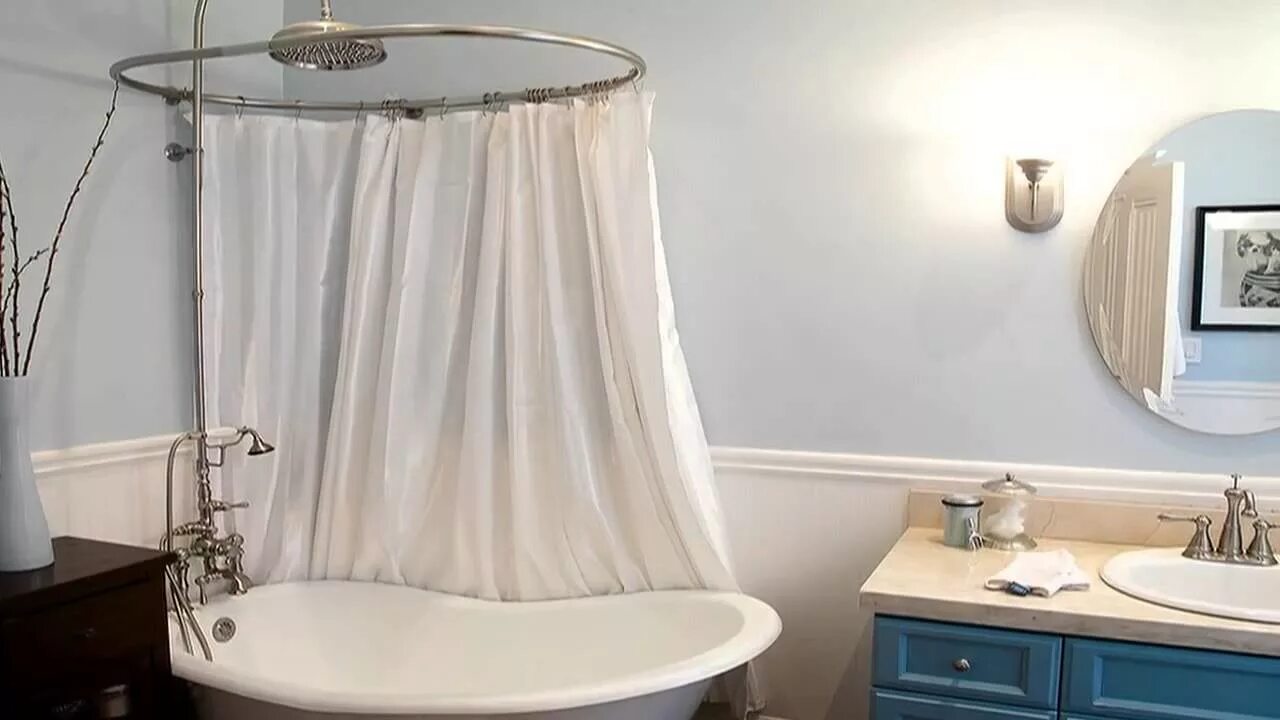 Скрытая шторка в ванной. Шторка для отдельностоящей ванной. Круговая штора для ванной. Занавеска для отдельностоящей ванны. Карниз для отдельностоящей ванной.