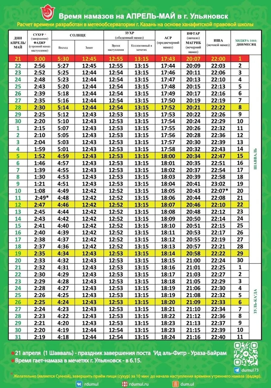 Календарь намаза 2023