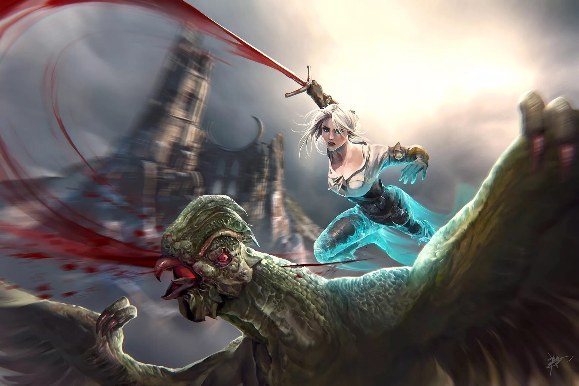 Ведьмак сражается. The witcher 3 wild hunt цири. cirilla witcher art. василиск ведьмак. василиск арт ведьмак.