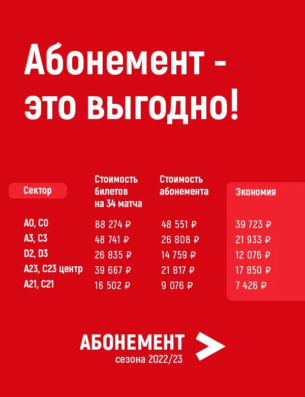 Абонемент на матчи спартака. Абонемент.