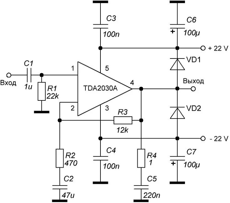 Однополярные унч. Усилитель на tda2030. Усилитель на tda2030 с двухполярным питанием. Tda2030 схема усилителя с двухполярным питанием. Усилитель низкой частоты на микросхеме tda2030a.