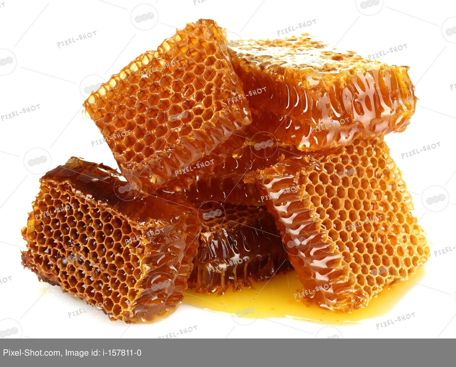 Мёд в сотах. Медовые соты. Сладкие соты. Медовые соты на белом фоне.