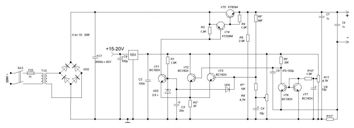 Регулируемый блок питания 50в 10а схема. Лабораторный блок питания 0-10а схема. Регулируемый блок питания 0-50в схема. Регулируемый блок питания от 5 до 40 вольт.