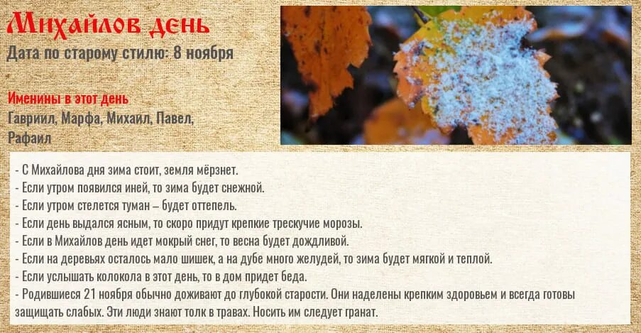 Дни в ноябре 22 года. 21 Ноября народный календарь. Михайлов день народный календарь. 21 Ноября праздник народный календарь. Приметы на Михайлов день 21 ноября.