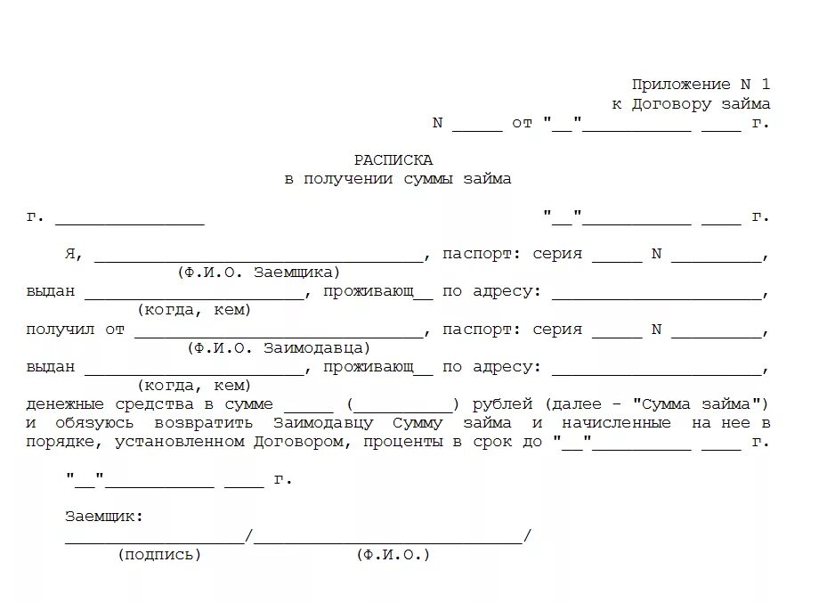 Договор о долге денежных средств