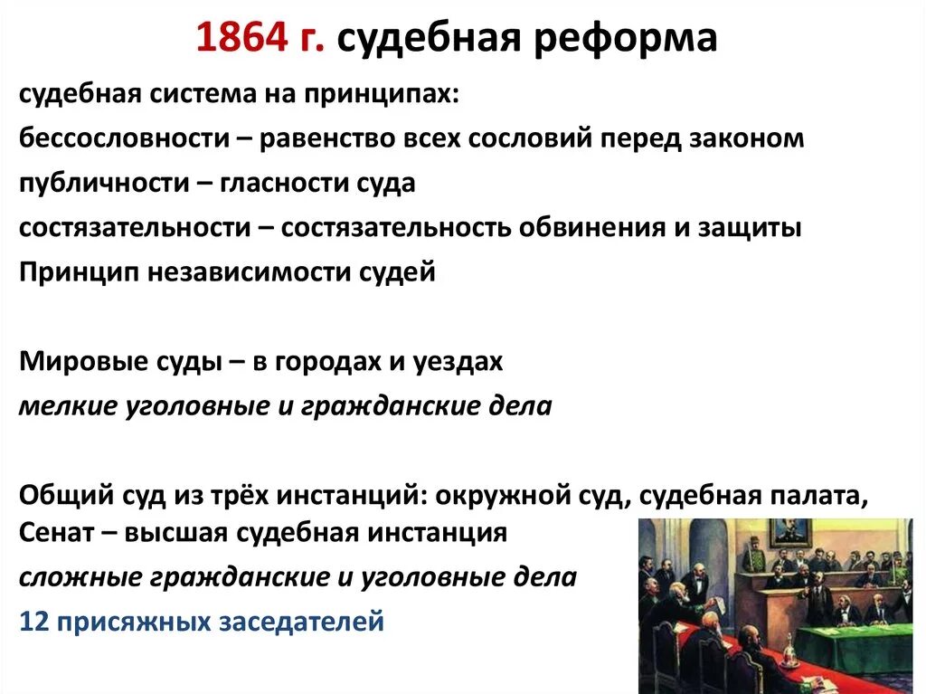 Роль судебной реформы 1864. Принципы судебной реформы 1864. Судебная реформа 1864 сфера деятельности. Основные принципы судебной реформы 1864 г. Судебная реформа 1864 года предполагала