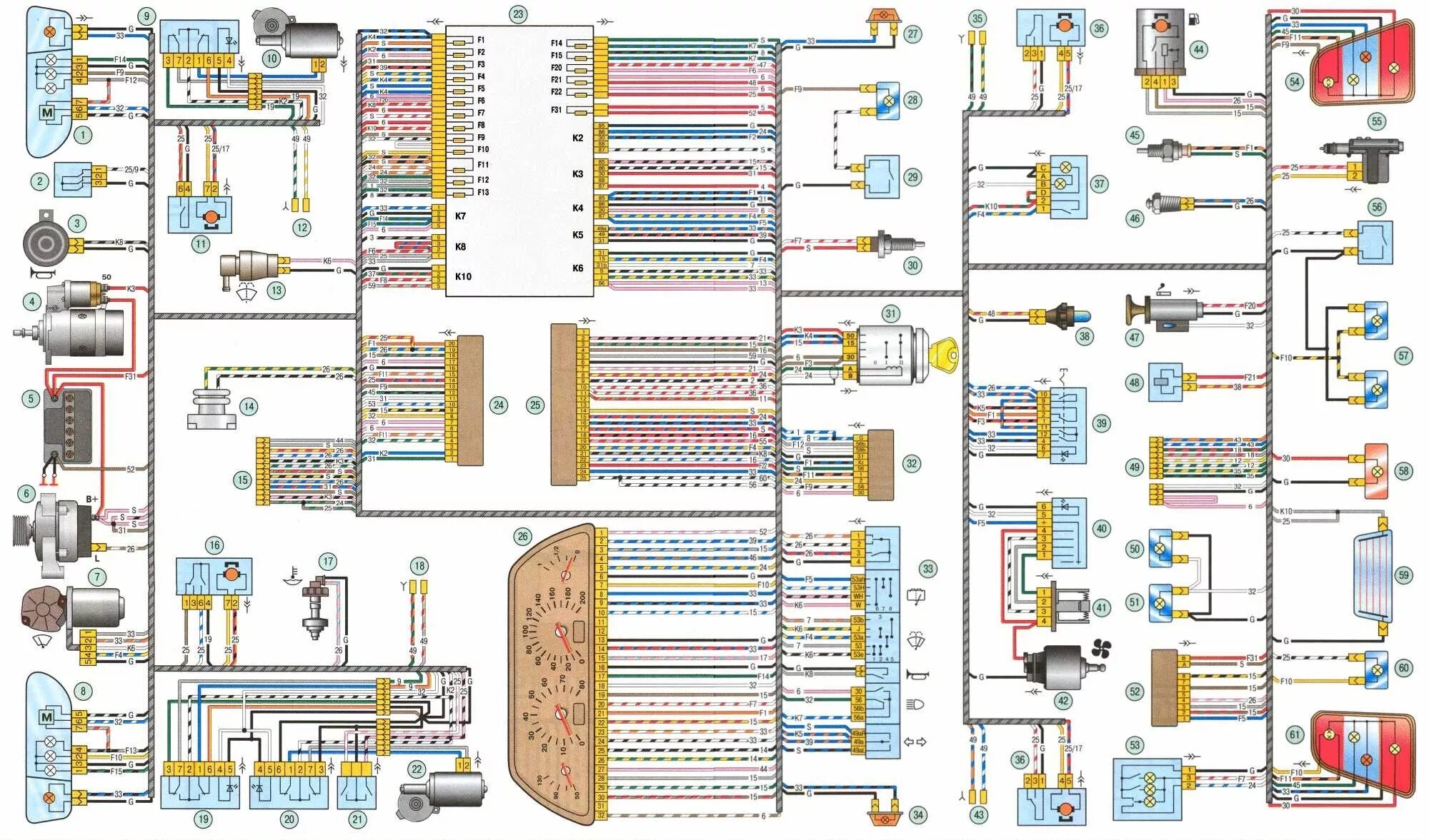 Электрические схемы калины. Схема проводки ВАЗ Калина 1 форсунок. Калина схема электрооборудования 1117.