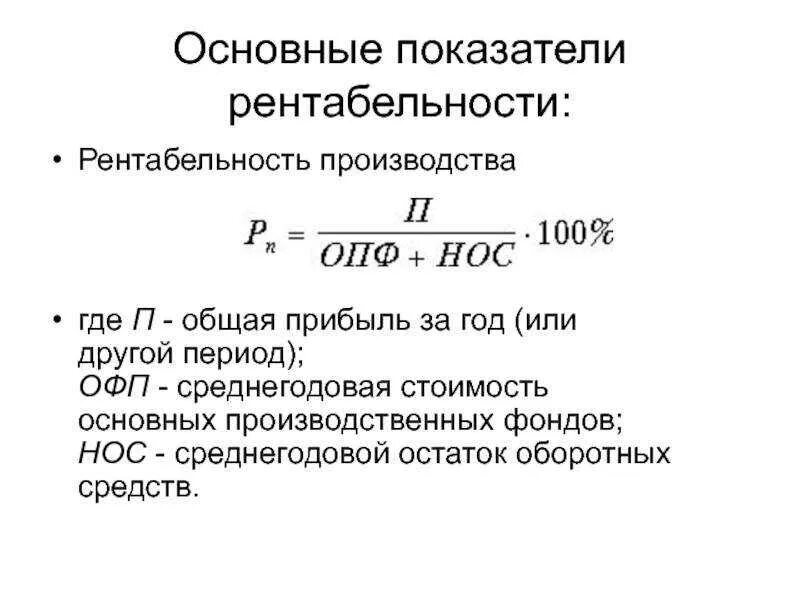 Определение показателей рентабельности