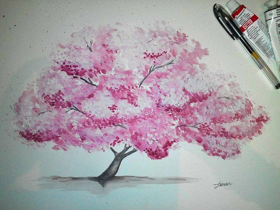 Дерево Сакуры акрилом. Сакура рисунок. Рисование дерева Сакуры. Дерево Сакура карандашом.
