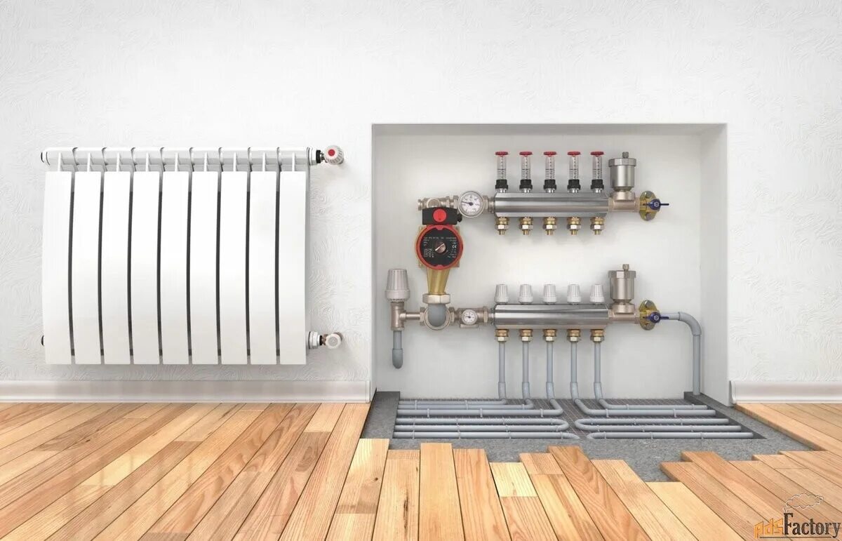 Система отопления теплый пол водяной и радиаторы. Система отопления с теплым полом. Система отопления теплый пол водяной. Система водяного отопления теплого пола с батареями. Отопительная техник