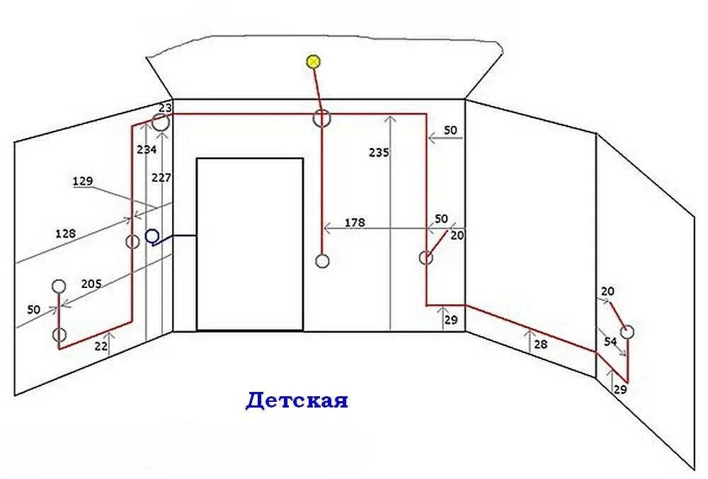 Длина электропроводки. Схема установки распределительных коробок электропроводки. Схема электропроводки розеток и выключателей в квартире. Схема разводки электропроводки распределительная коробка розетка. Схема разводки электропроводки для освещения с коробки.