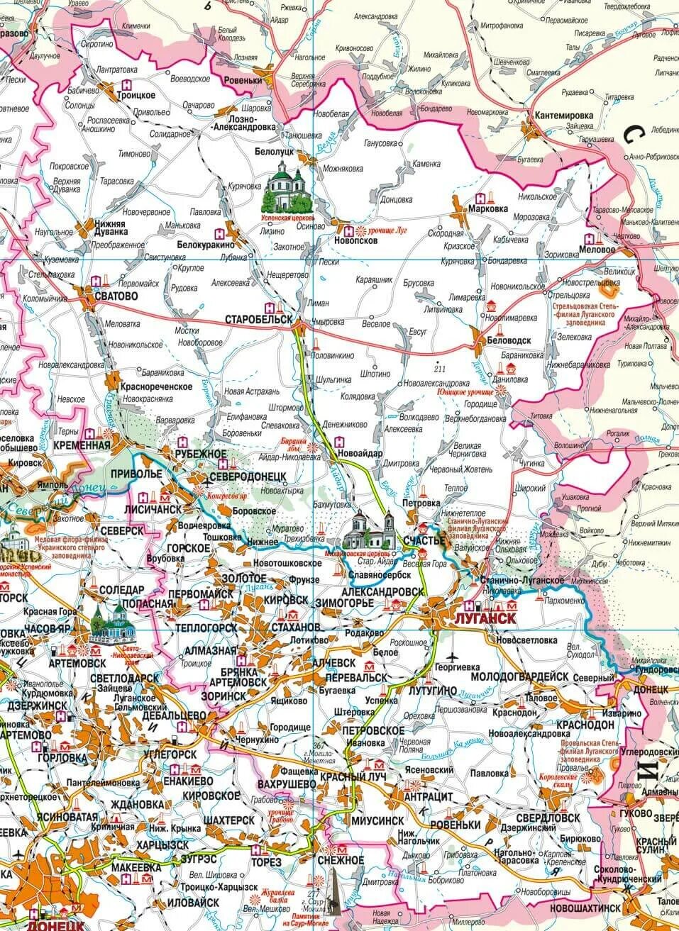 Карта где находится луганская область. Карта Луганской области. Карта Луганской области подробная с городами и поселками. Районы Луганской области на карте. Карта Луганской обл с городами.