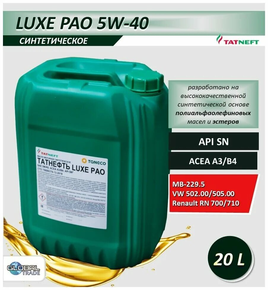 синтетические моторные масла татнефть luxe