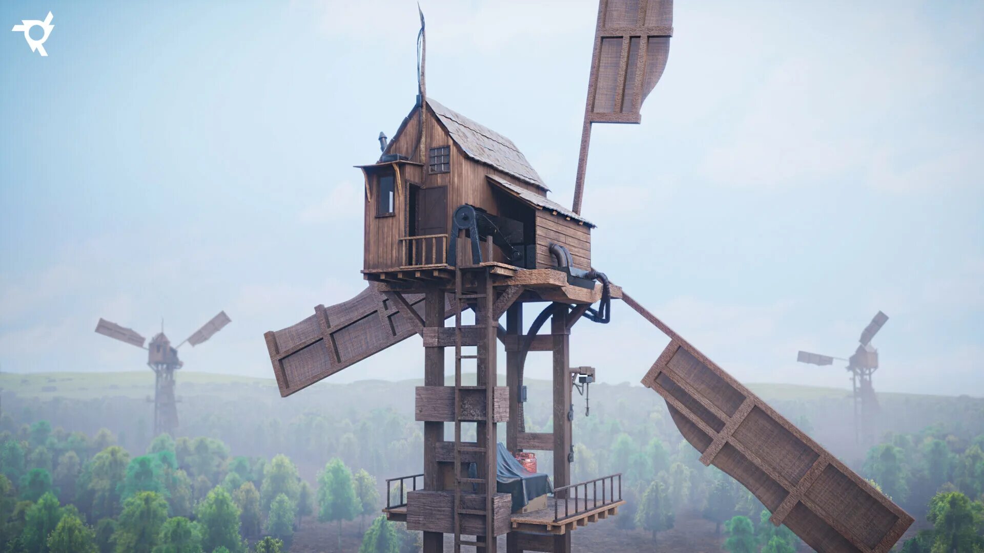 Blender scenes. Blender scene. windmill blender. 3d scene from blender. farm blender scene.