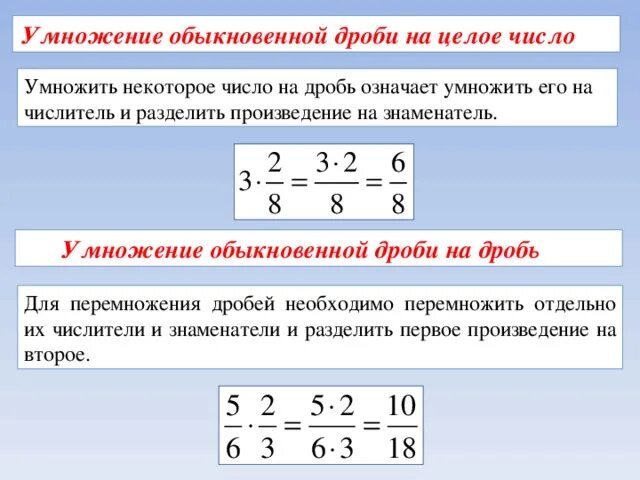 Как умножать обыкновенные дроби на целое