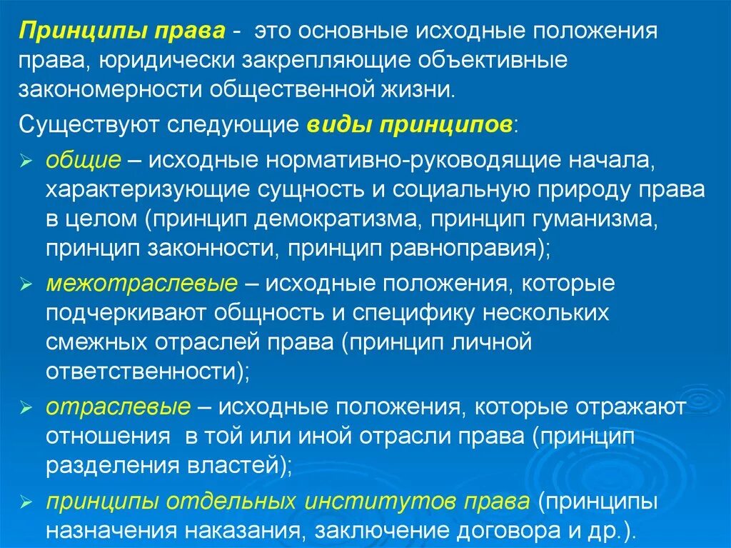 Идея правовой жизни. Принципы правовых институтов.