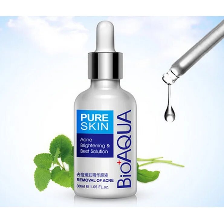 Эффективно от акне. Сыворотка от акне BIOAQUA Pure Skin 30мл.. Сыворотка для лица BIOAQUA Pure Skin acne Brightening & best solution. BIOAQUA, сыворотка для проблемной кожи Pure Skin removal of acne, 30 мл. Сыворотка от акне Pure Skin, 30мл.