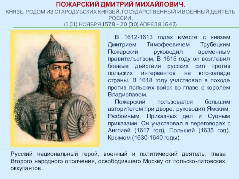 Князя Дмитрия Пожарского (1578-1642),. 1612 князь пожарский