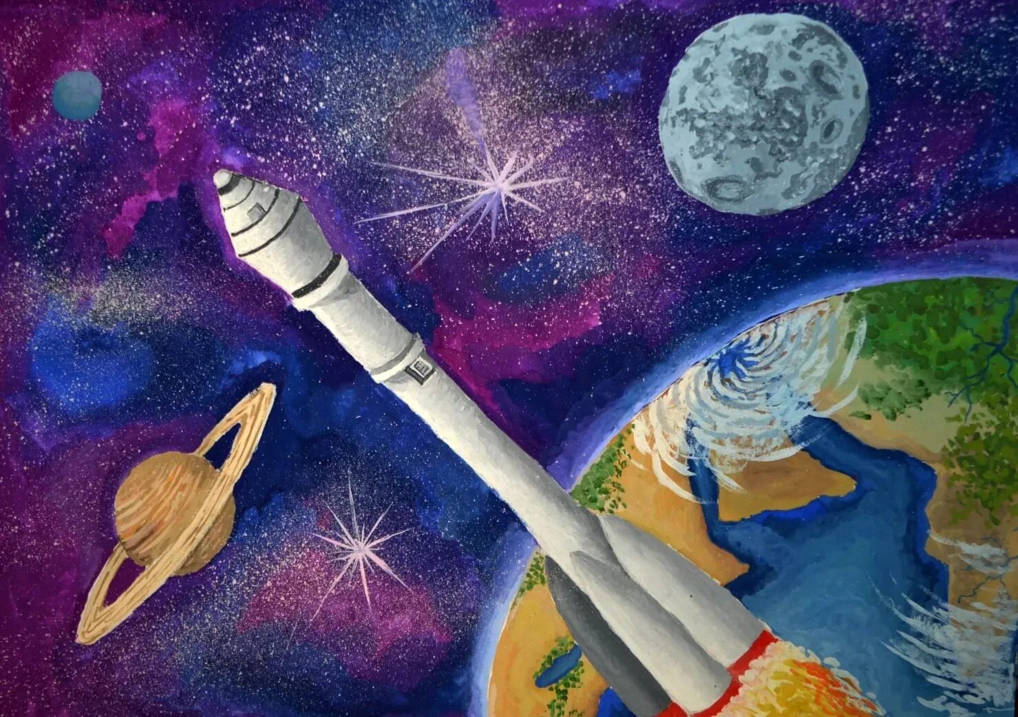 Рисунок на тему космос. Рисунок на космическую тему. Фантазия на тему космос. Рисунок ко Дню космонавтики. Конкурсы на космическую тему