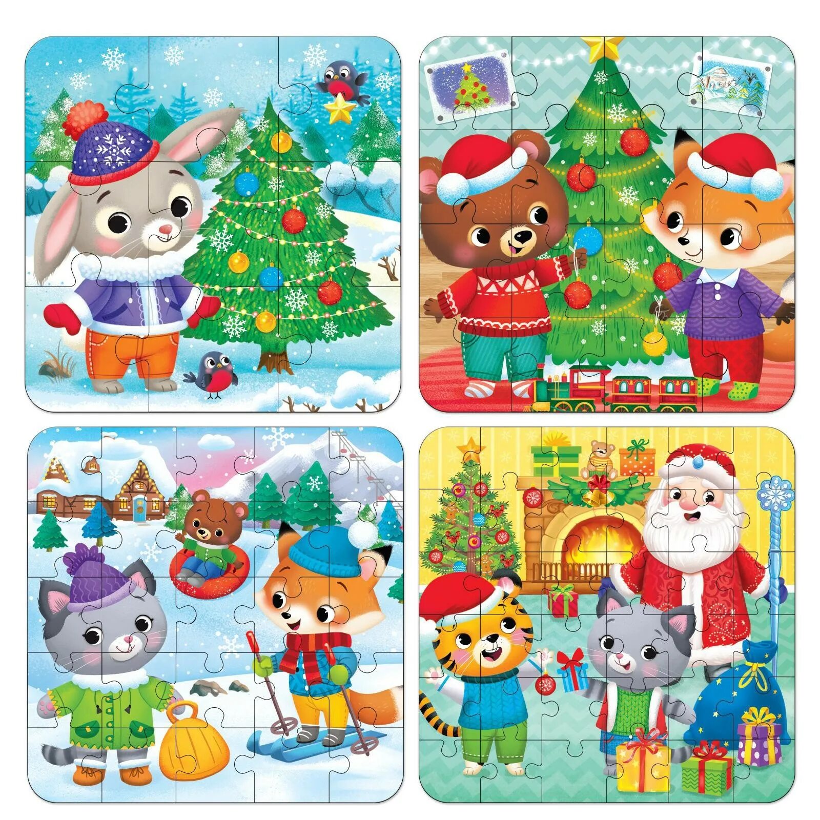 Time 4 puzzle. Пазл новогодний. пазлы 4 в 1 новый год. puzzle time новый год у зверят.