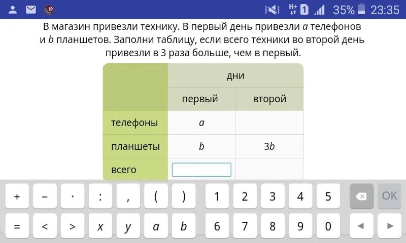 Заполни таблицу для разных значений s. В магазин привезли технику. в первый день привезли технику. в магазин привезли технику в первый. в магазин привезли технику заполни таблицу.