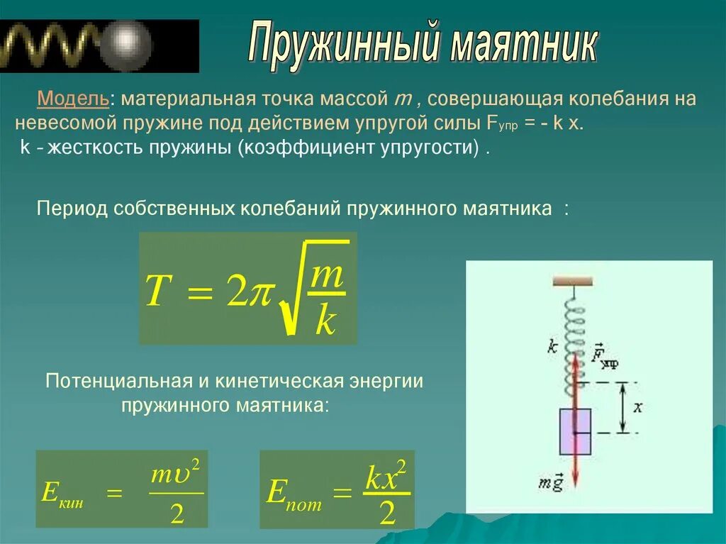 Механическая энергия пружинного маятника. Потенциальная энергия пружинного маятника формула. Кинетическая энергия пружинного маятника формула. Механическая энергия колебаний пружинного маятника.