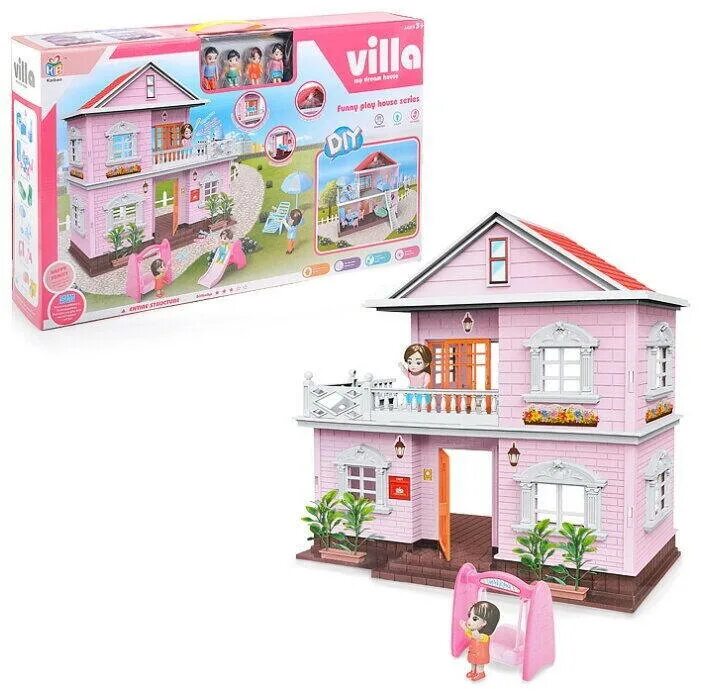 Розовый дом двухэтажный. Дом с бассейном с людьми. Конструктор mini house розовая мечта. Дом для кукол princess house. Кукольный домик из пластика.